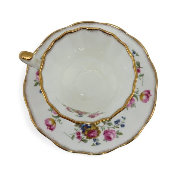 ELIZABETHAN Tea Cup And Saucer Gold Trim Scalloped Pink Flowers England Vintage - Picture 10 of 11